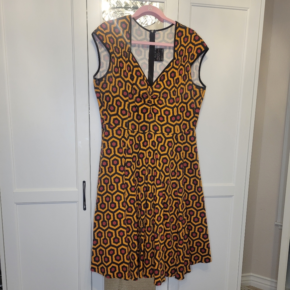 Pinup Couture Pinup Girl Clothing hexagon hotel print Heidi dress 2X
